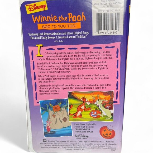 1997 Winnie the Pooh Boo to You Too VHS Tape VHS 🎃 - Picture 3 of 5